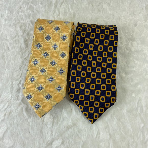Bundle of 2 Neckties Hart Schaffner Marx Floral Silk/ Happy Jack Geometric Print - Picture 15 of 15